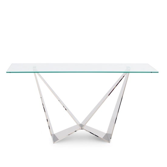 Photo of Feering glass console table in clear with stainless steel base