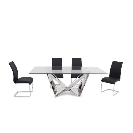 Feering Glass Dining Table In Clear With 6 Parkend Black Chairs
