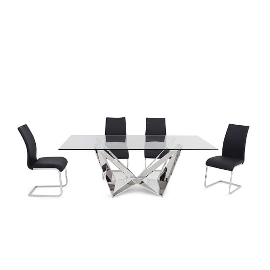 Read more about Feering glass dining table in clear with 6 parkend black chairs