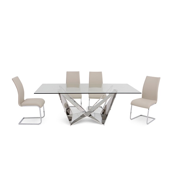 Read more about Feering glass dining table in clear with 6 parkend cream chairs