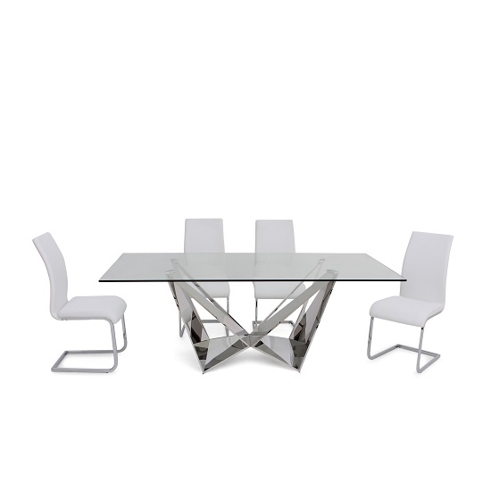 Read more about Feering glass dining table in clear with 6 parkend white chairs