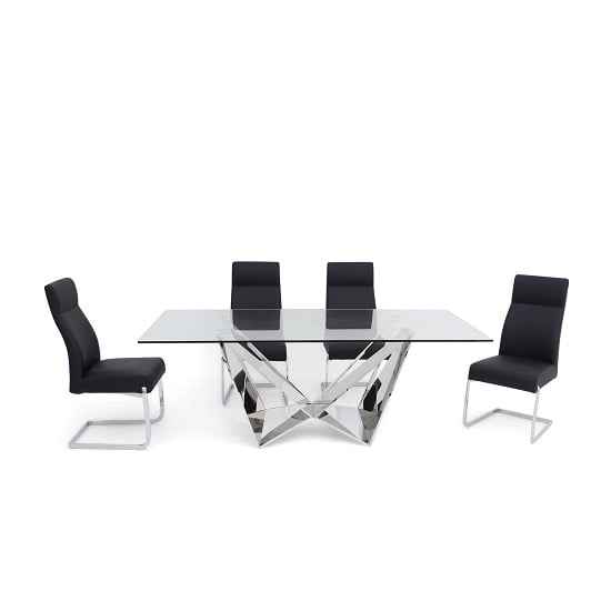 Read more about Feering clear glass dining table with 6 darwen black chairs