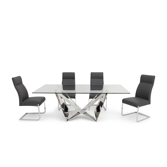 Feering Glass Dining Table In Clear With 6 Darwen Grey Chairs