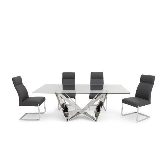 Read more about Feering glass dining table in clear with 6 darwen grey chairs