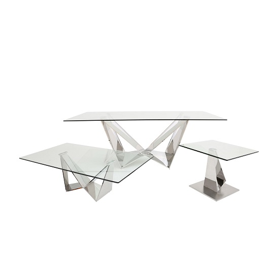 Feering Glass Console Table In Clear With Stainless Steel Base