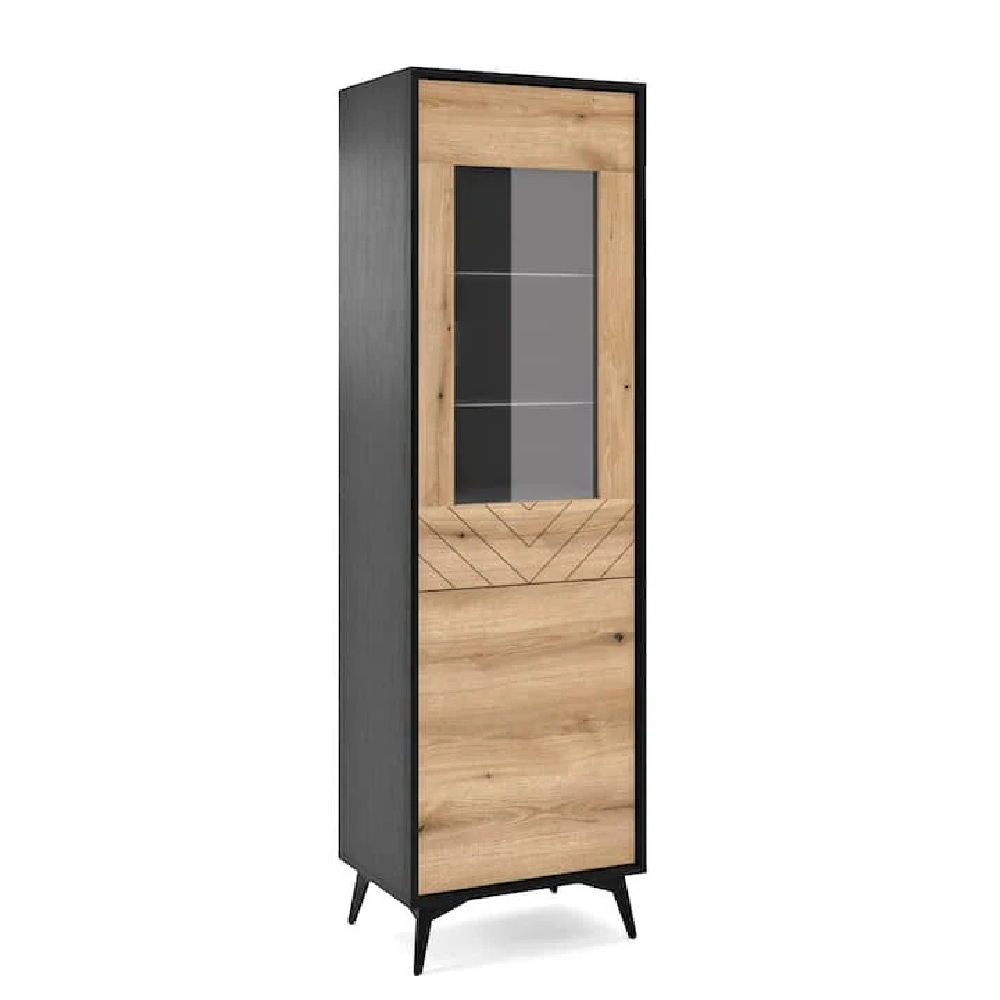 Dieppe Wooden Display Cabinet With 1 Door In Evoke Oak