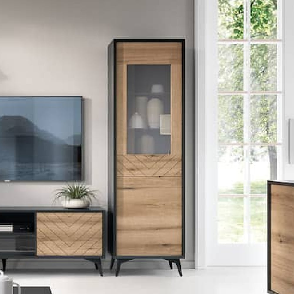 Read more about Dieppe wooden display cabinet with 1 door in evoke oak