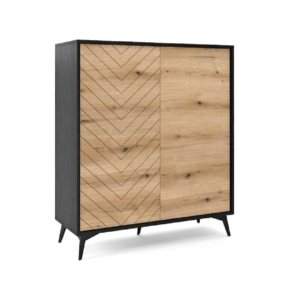 Dieppe Wooden Highboard With 2 Doors In Evoke Oak