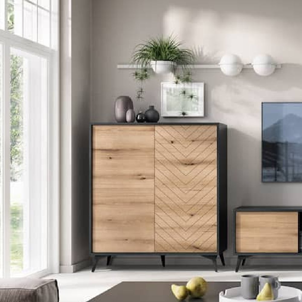 Read more about Dieppe wooden highboard with 2 doors in evoke oak