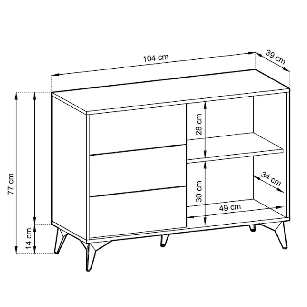 Dieppe Wooden Sideboard 1 Door 3 Drawers In Evoke Oak