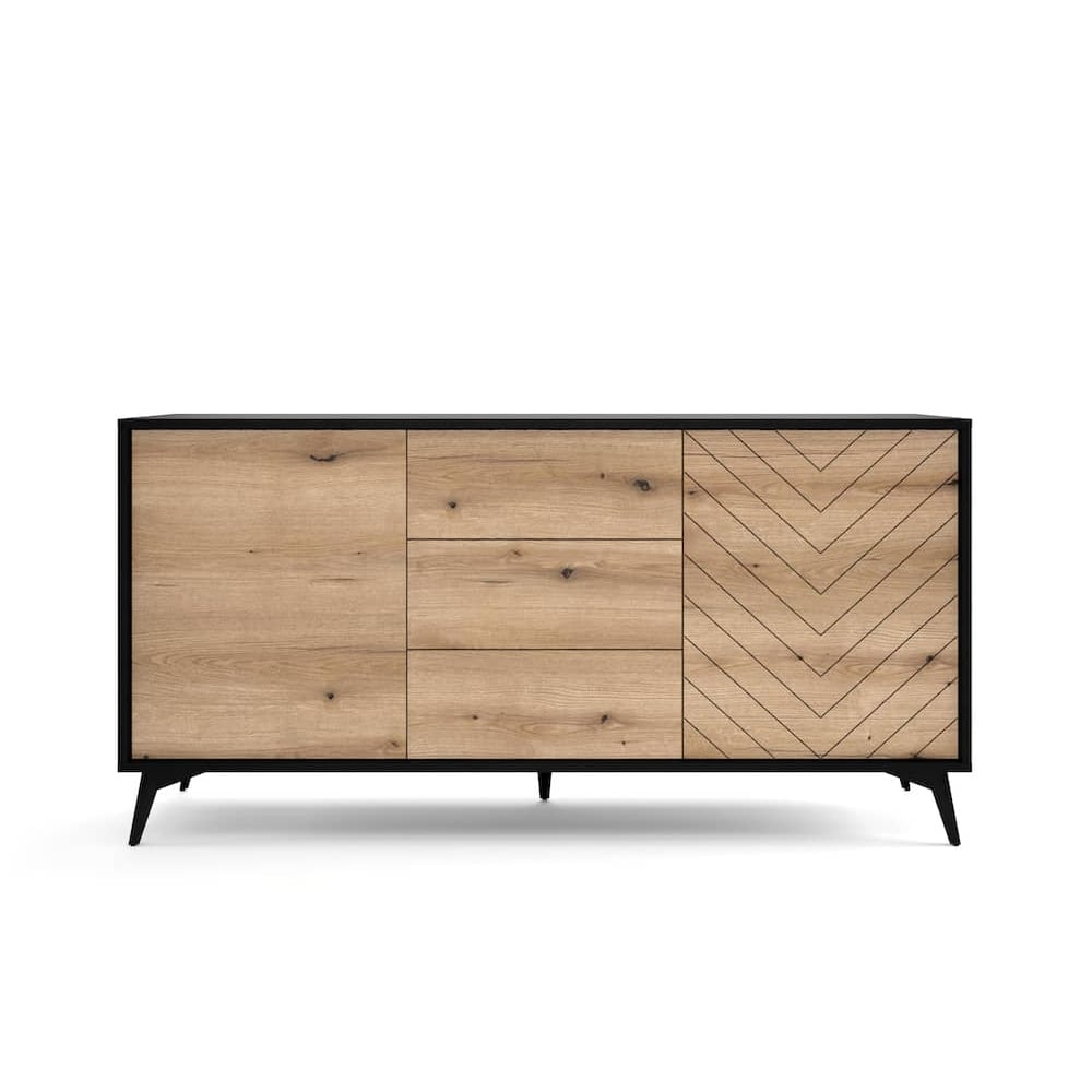 Dieppe Wooden Sideboard 2 Doors 3 Drawers In Evoke Oak