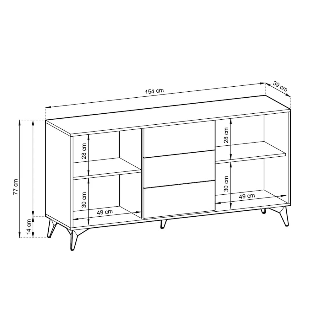 Dieppe Wooden Sideboard 2 Doors 3 Drawers In Evoke Oak