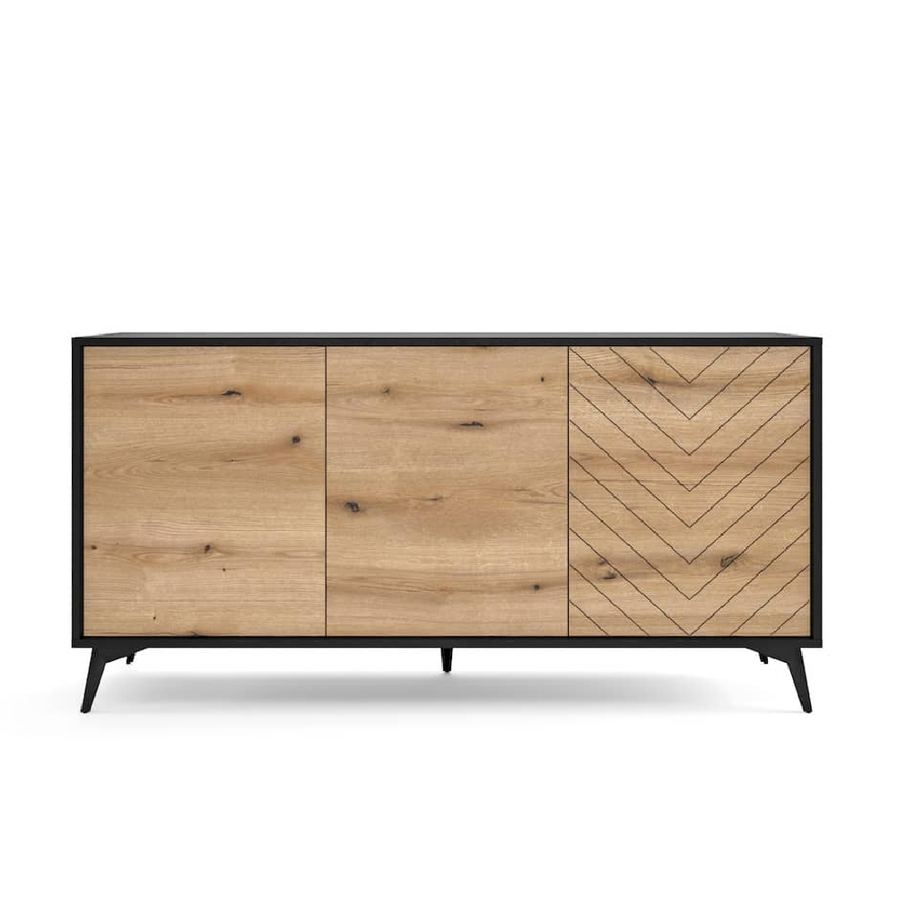 Dieppe Wooden Sideboard With 3 Doors In Evoke Oak