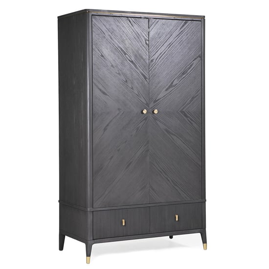 Dileta Wooden Wardrobe With 2 Doors And 2 Drawers In Ebony