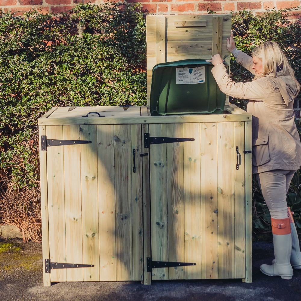 Dillon Wooden Outdoor Double Bin Store In Natural