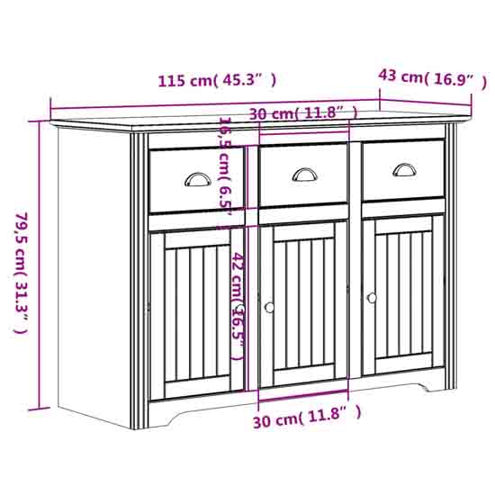 Dillon Wooden Sideboard With 3 Doors 3 Drawers In Oak And White