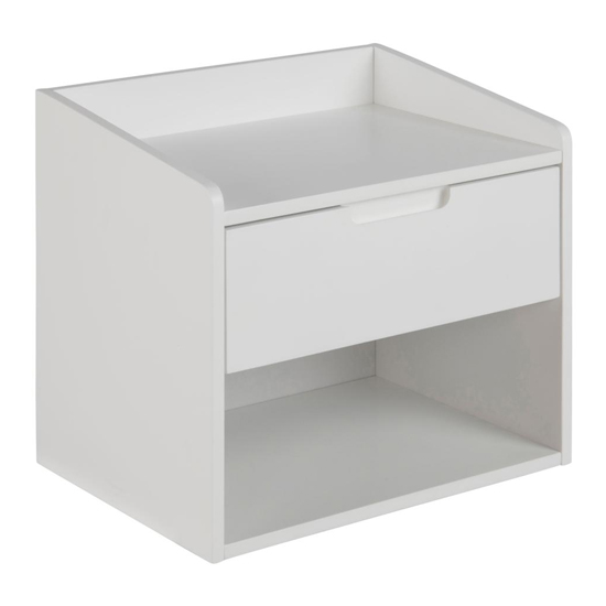 Read more about Dimeno wooden wall hung 1 drawer bedside cabinet in white
