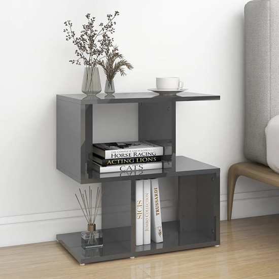 Product photograph of Dimitar High Gloss Bedside Cabinet In Grey from Furniture in Fashion