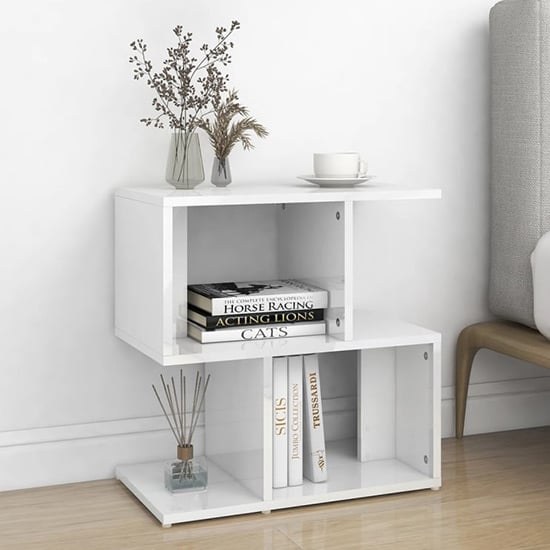 Product photograph of Dimitar High Gloss Bedside Cabinet In White from Furniture in Fashion