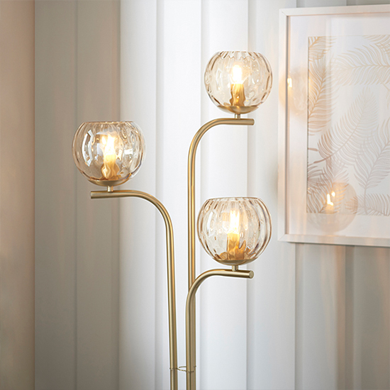 Dimple 3 Lights Champagne Glass Floor Lamp In Brushed Brass_3
