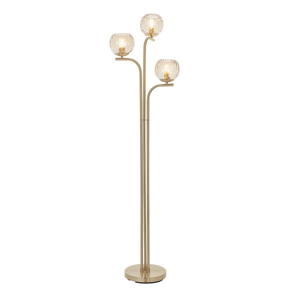 Dimple 3 Light Champagne Glass Shade Floor Lamp In Brass