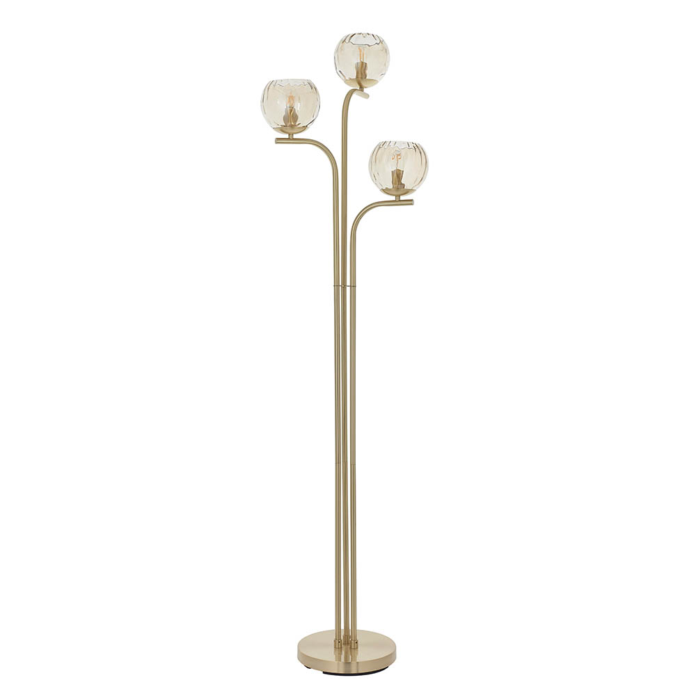 Dimple 3 Light Champagne Glass Shade Floor Lamp In Brass
