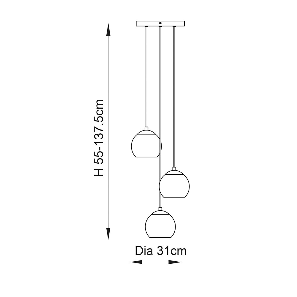 Dimple 3 Light Champagne Glass Shade Pendant Light In Brass