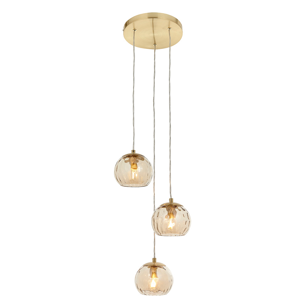 Read more about Dimple 3 light champagne glass shade pendant light in brass