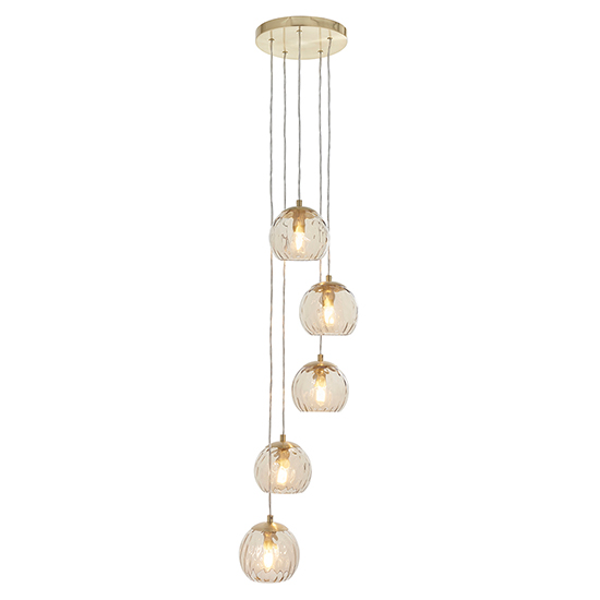 Product photograph of Dimple 5 Lights Dimpled Glass Shade Pendant Light In Champagne from Furniture in Fashion