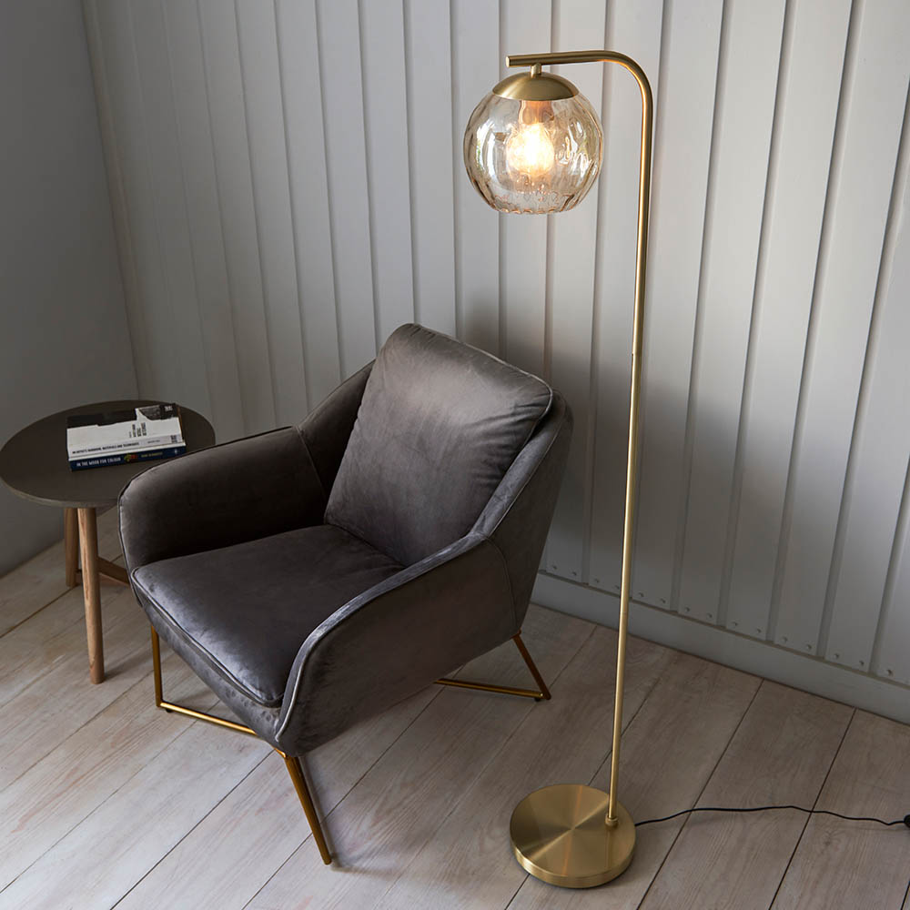 Dimple Champagne Glass Shade Floor Lamp In Brass