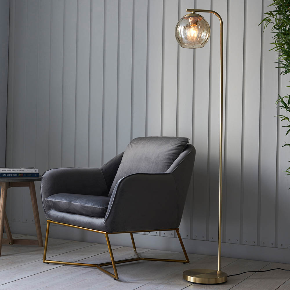 Read more about Dimple champagne glass shade floor lamp in brass