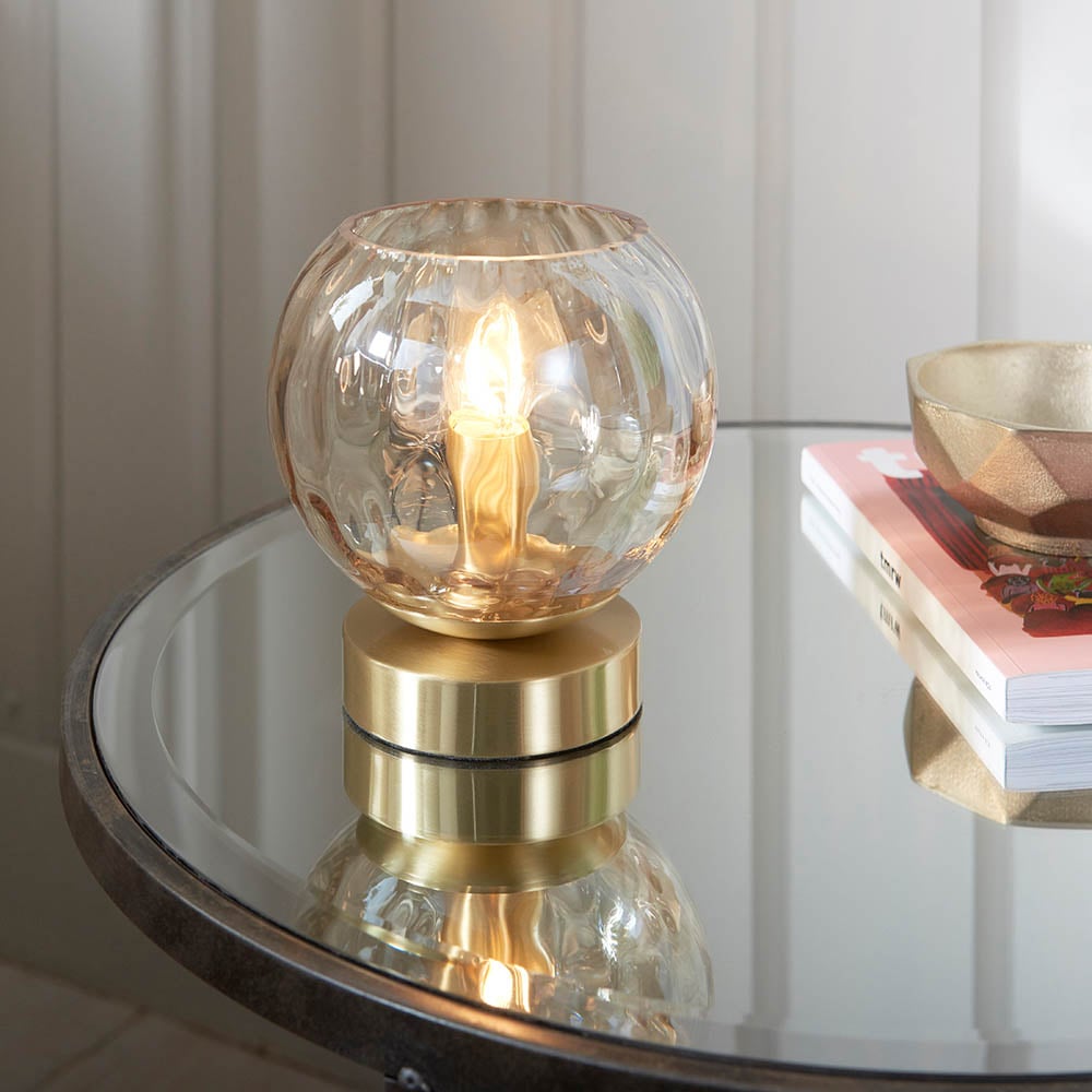 Read more about Dimple champagne glass shade table lamp in brass