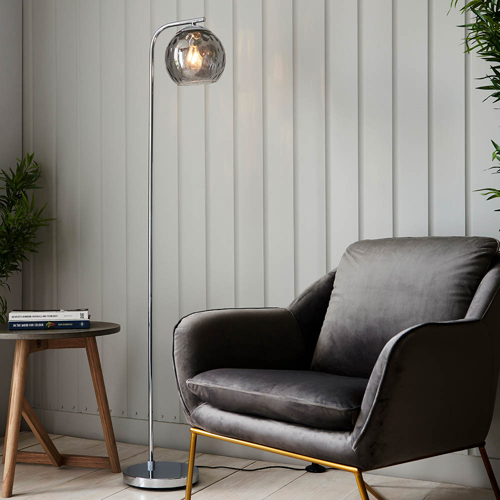 Read more about Dimple smokey glass shade floor lamp in chrome