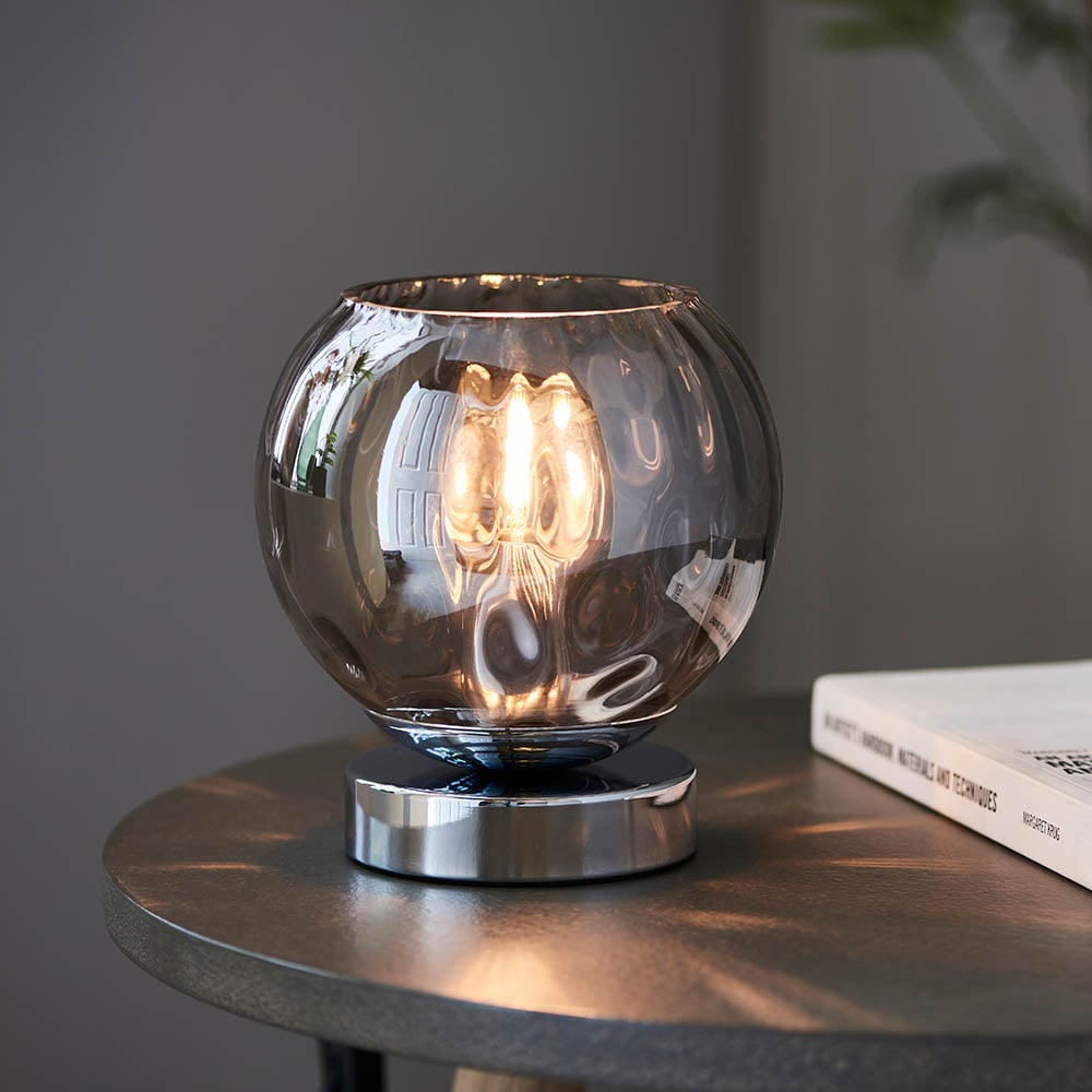 Read more about Dimple smokey glass shade table lamp in chrome