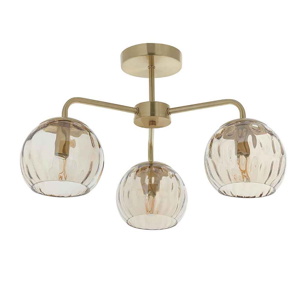 Dimpley 3 Champagne Glass Shade Semi Flush Ceiling Light In Brass
