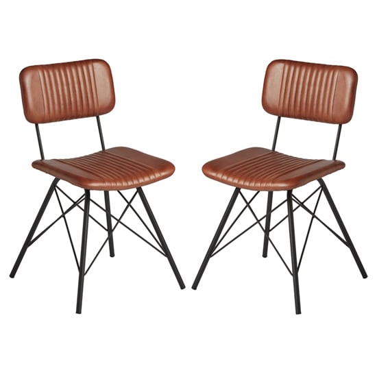Dinas Bruciato Genuine Leather Dining Chairs In Pair