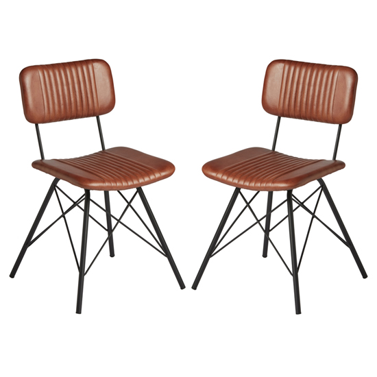 Dinas Bruciato Genuine Leather Dining Chairs In Pair