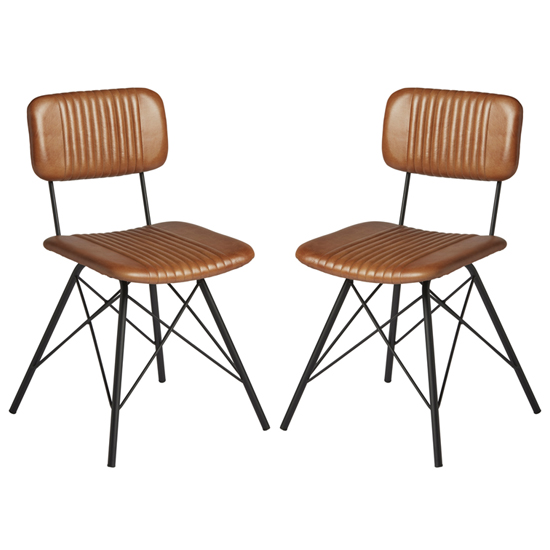 Read more about Dinas light tan genuine leather dining chairs in pair