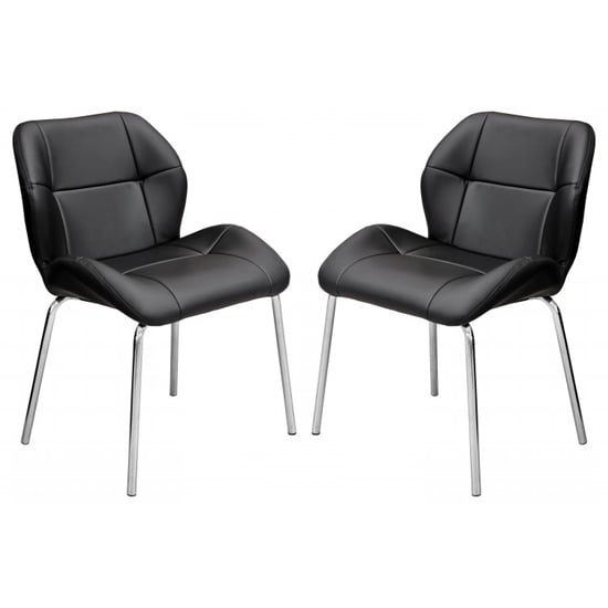 Dinky Bistro Black Faux Leather Dining Chairs In Pair