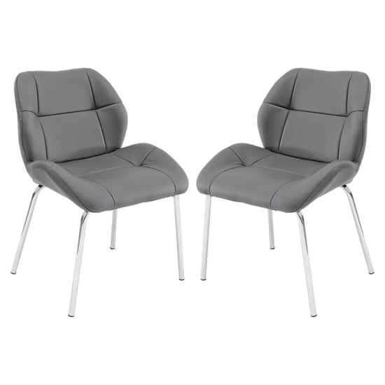 Dinky Bistro Grey Faux Leather Dining Chairs In Pair