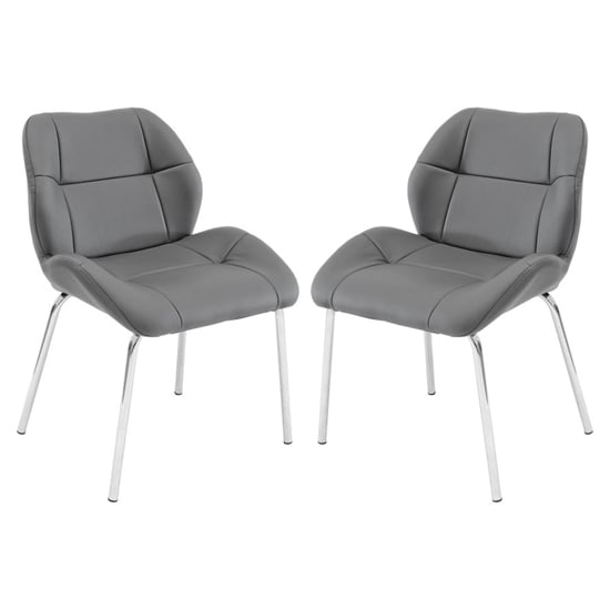 Photo of Dinky bistro grey faux leather dining chairs in pair