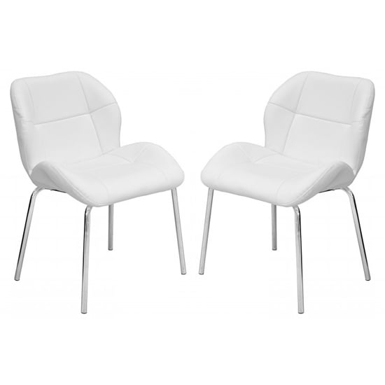 Dinky Bistro White Faux Leather Dining Chairs In Pair