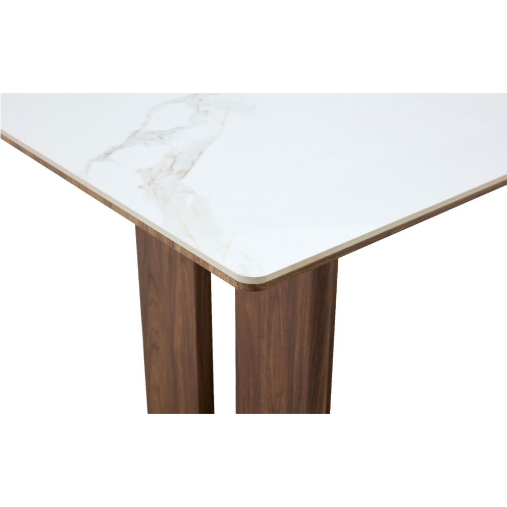 Dintaro White Sintered Stone Top Dining Table with Walnut Base