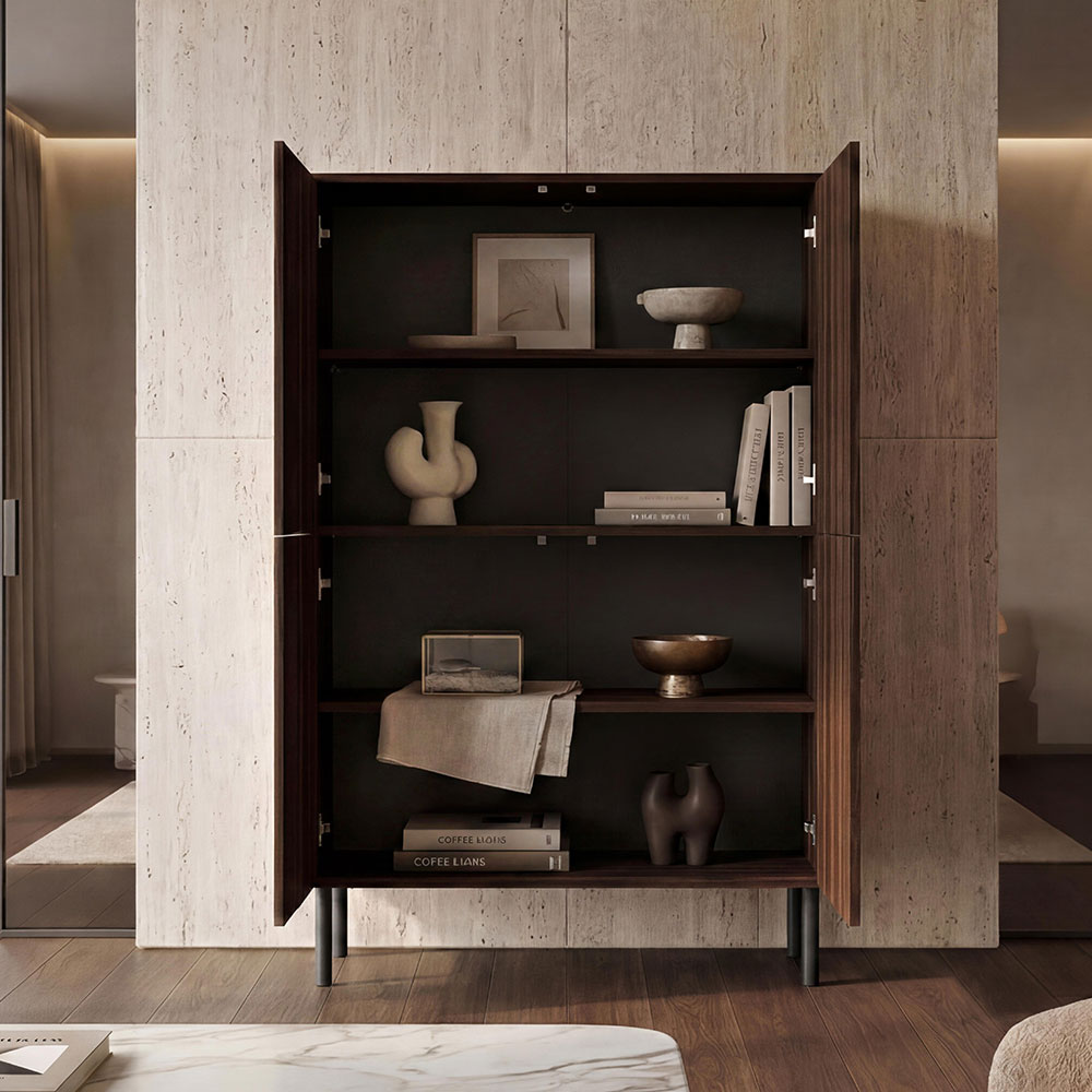 Diora Wooden Display Cabinet with 2 Doors in Espresso and Dark Wood