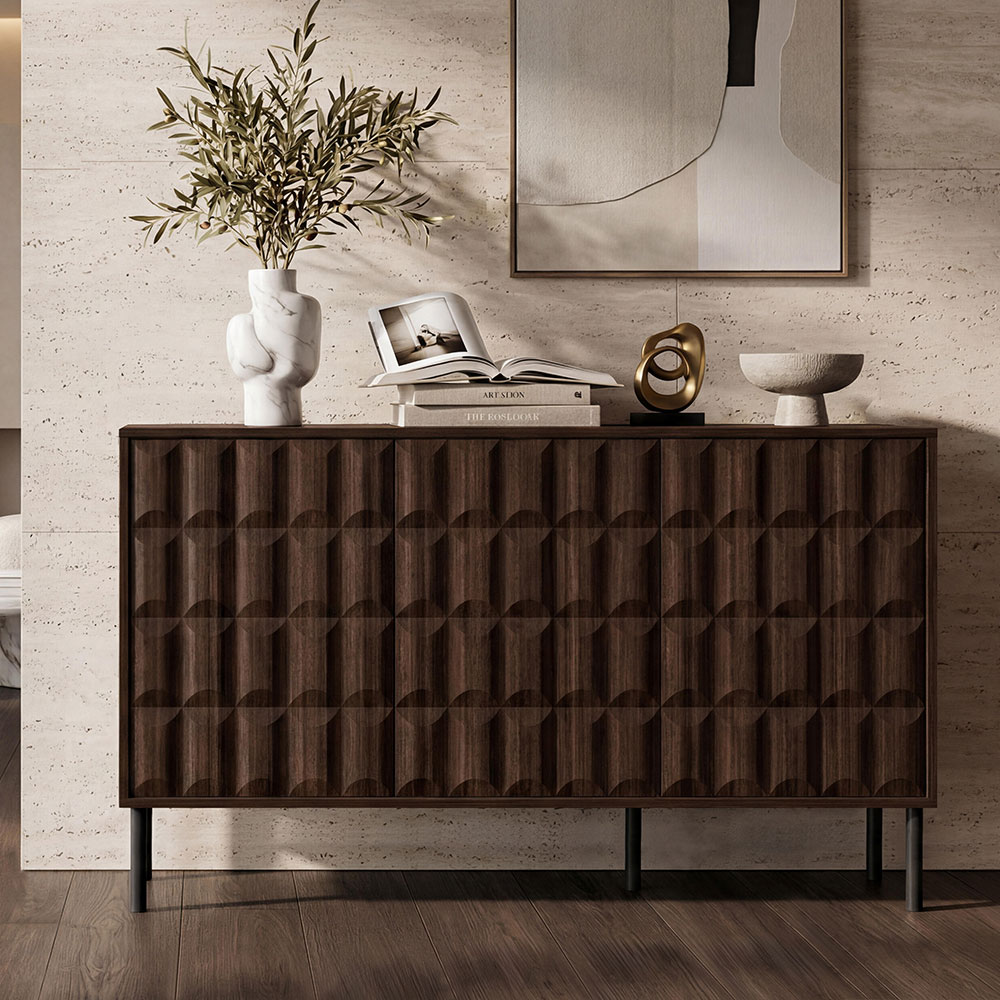 Diora Wooden Sideboard with 3 Doors in Espresso and Dark Wood
