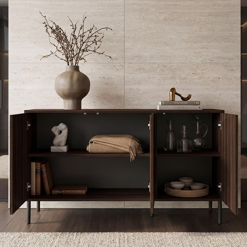 Diora Wooden Sideboard with 3 Doors in Espresso and Dark Wood