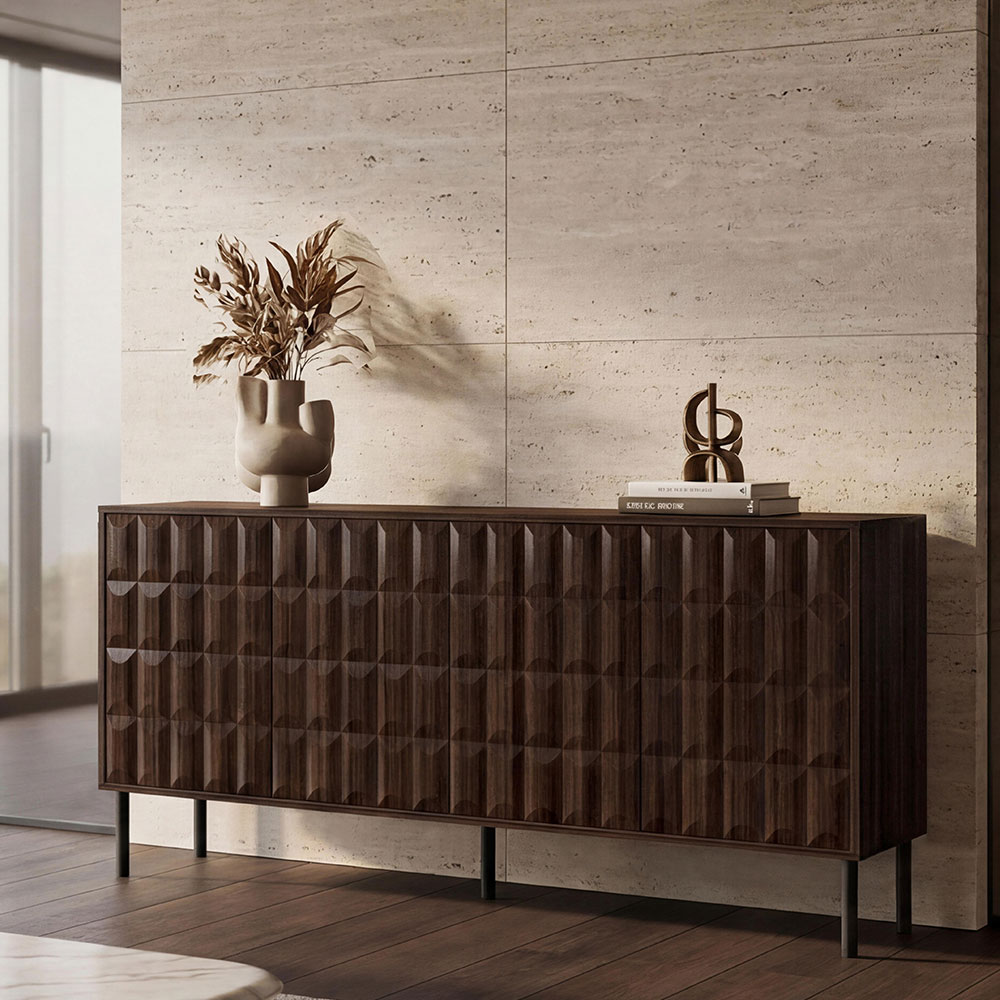Diora Wooden Sideboard with 4 Doors in Espresso and Dark Wood