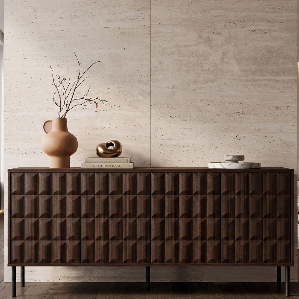 Diora Wooden Sideboard with 4 Doors in Espresso and Dark Wood