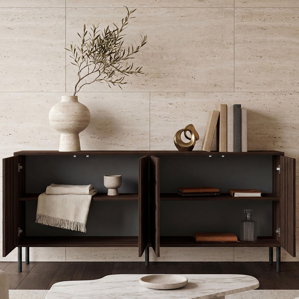 Diora Wooden Sideboard with 4 Doors in Espresso and Dark Wood
