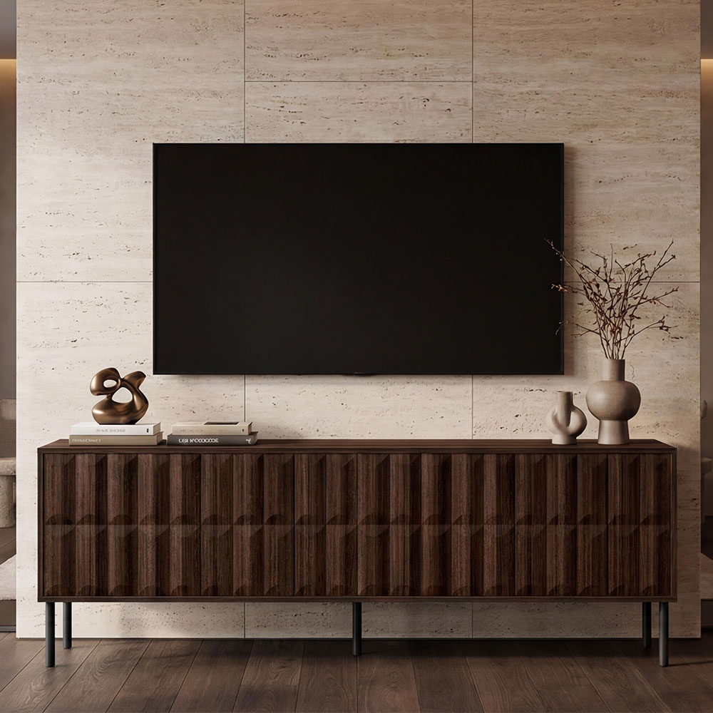 Diora Wooden TV Stand with 4 Doors in Espresso and Dark Wood